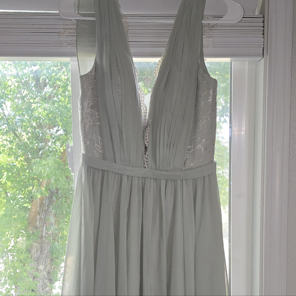 JJs House Elegant Lace Maxi Dress in Sage Green Bridesmaid